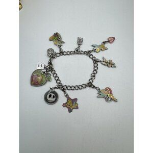 Disney Tinkerbell Charm Bracelet Multiples Charms (10)  Silver Tone Chain Link